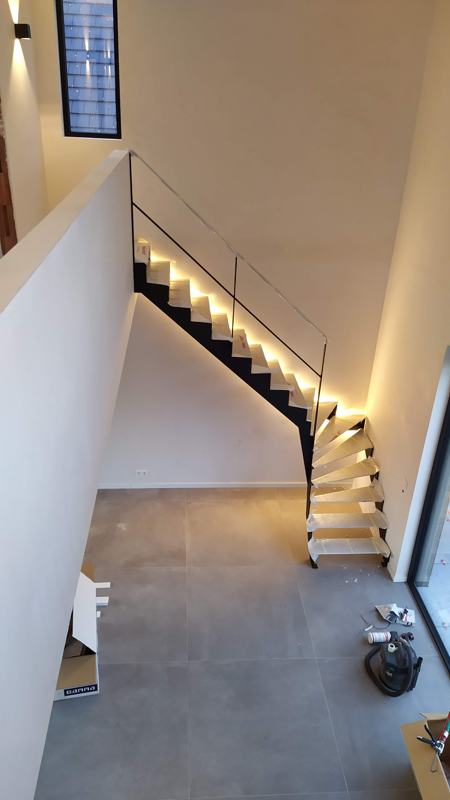 LED lighting along the staircase